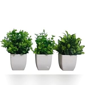 3 Artificial Plant Set Shelf Plants NEW Fake Plants White Planters SET